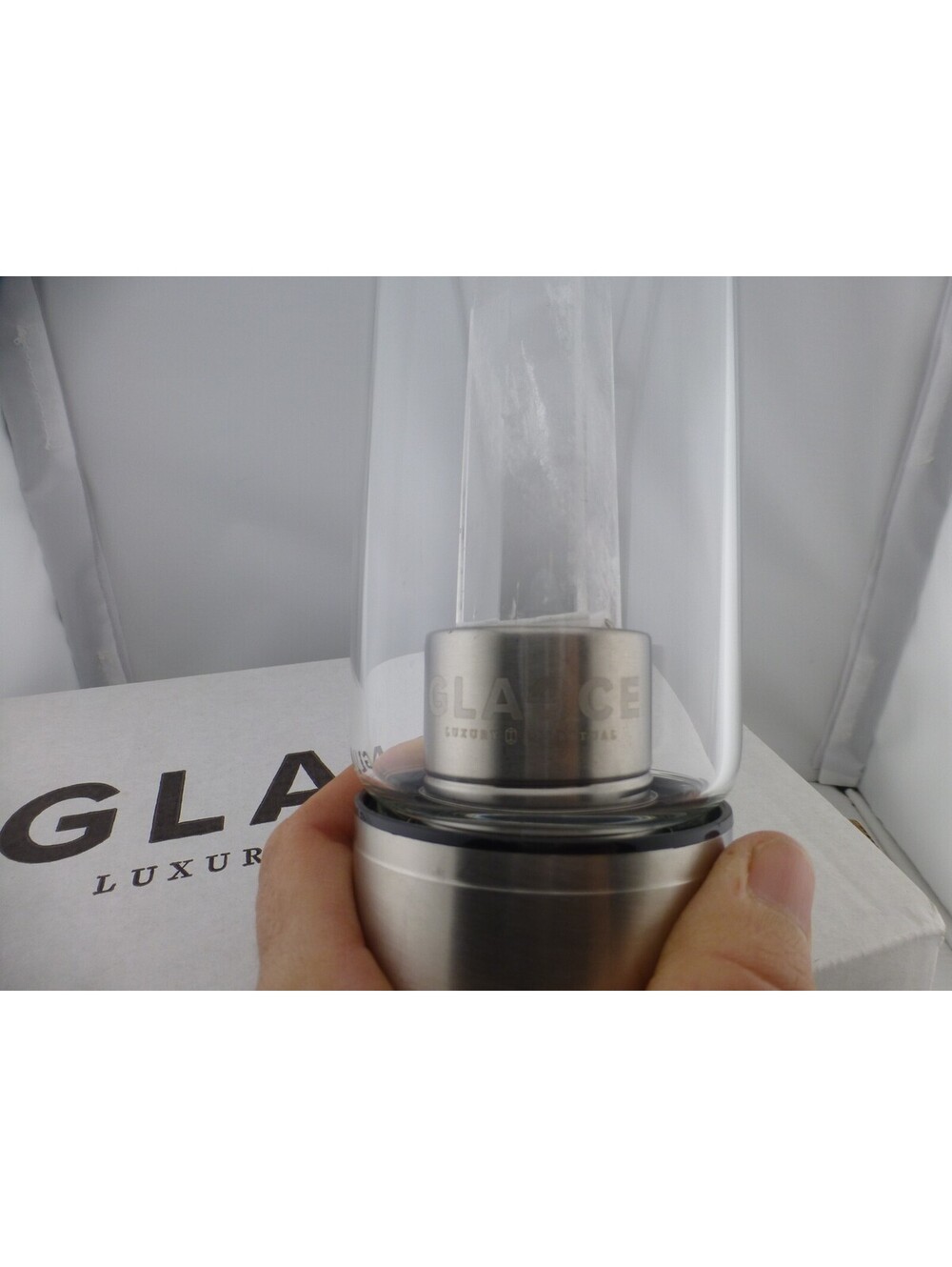 GLACCE Luxury Spiritual Clear Quartz Crystal Infused Glass Water Bottle, 18oz R1 - Picture 5 of 9